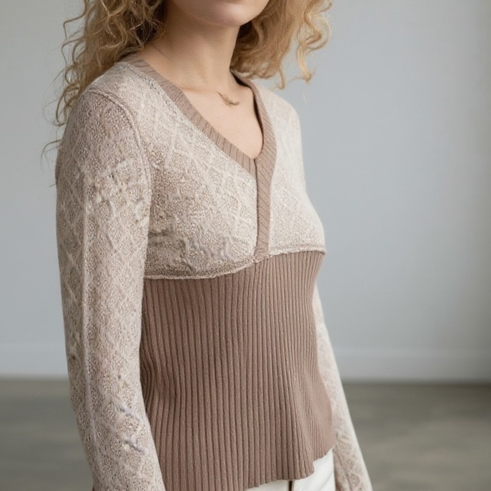New POL Knit Crochet Raw Hem Overlay Sweater Women’s size Small - Picture 7 of 16